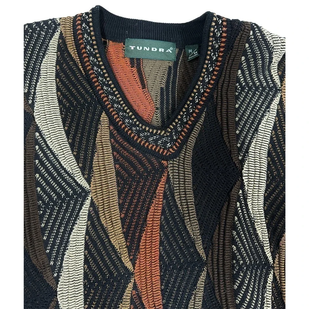 1990s vtg TUNDRA 3D KNIT COTTON SWEATER M Coogi Canada Biggie 90s Hip Hop Brown